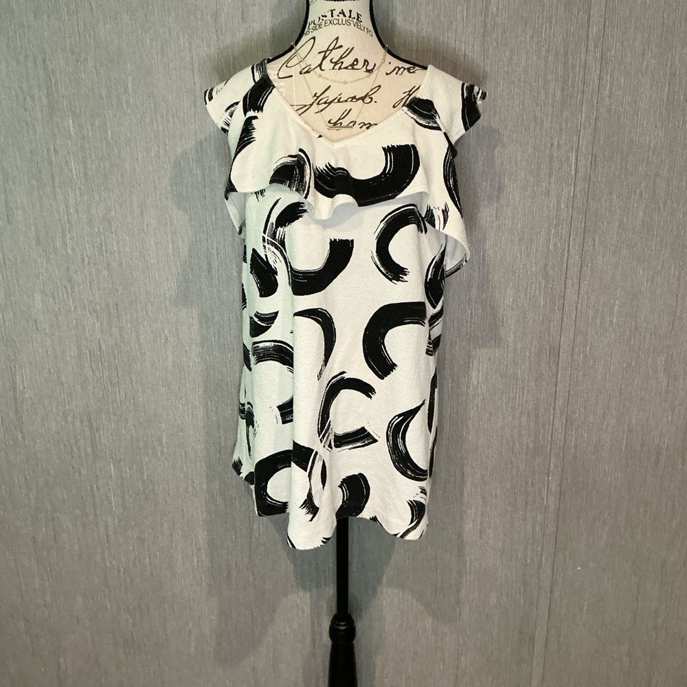 Deletta Monochrome Brushstroke Tunic Blouse Size Large